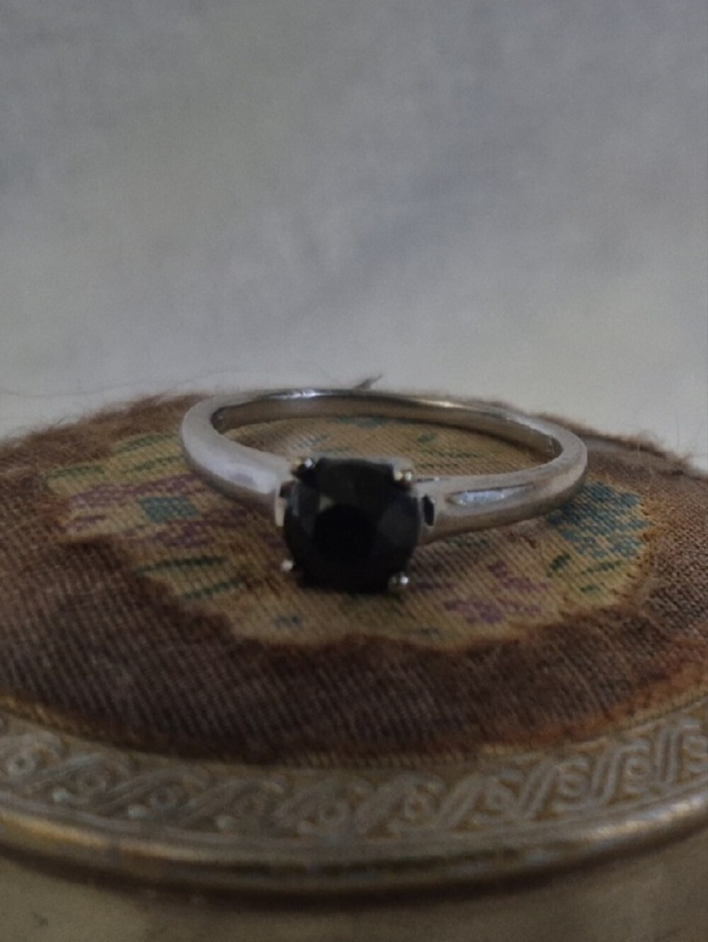 Sterling Silver Ring with Black Diamond Sz 7